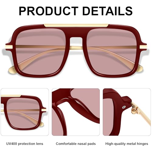 YMRFW Trendy Aviator Sunglasses for Women Men Retro Square 70s style Vintage Metal Designer UV Protection Shades — view 6