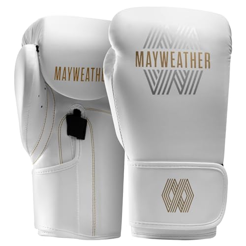 Mayweather Core Boxing Gloves for Men, Women – Lightweight, Durable Training Gloves for Boxing, Sparring, and Heavy Bag Work - White/Gold, Large/X-Large
