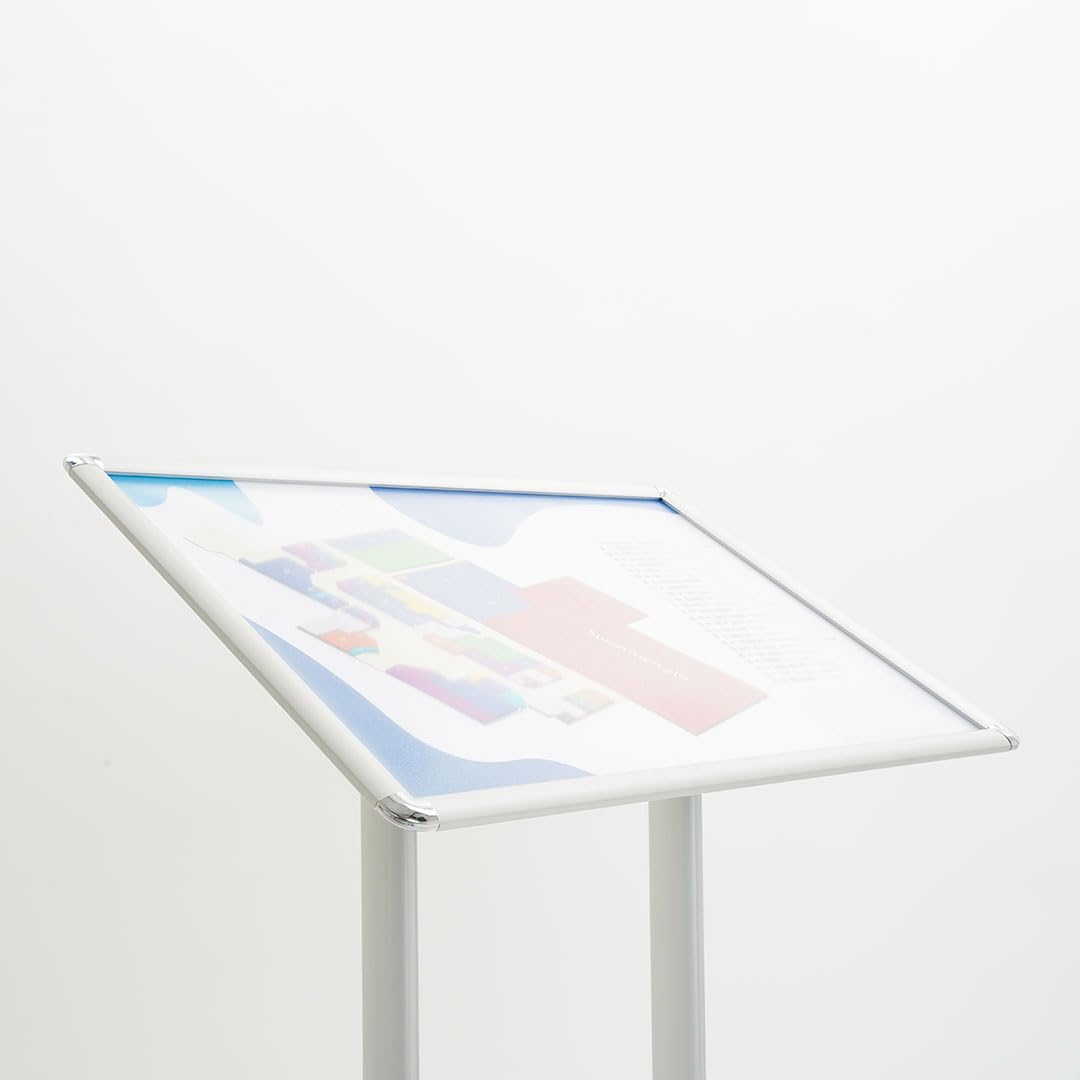 Danieli - Leggio Porta Menu A2 Orizzontale. Espositore da Terra con Cornici a Scatto in Alluminio Anodizzato Silver. Supporto da Pavimento con Base Rettangolare in MDF per Poster e Avvisi