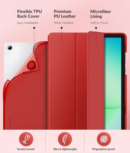Image of MoKo Case for Samsung Galaxy Tab A11+ Plus 11 inch 2025, Red | Fit Samsung Galaxy Tab A9+ Plus 2023 with Soft TPU Translucent Back Protective Cover Trifold Stand Case, Auto Wake /Sleep