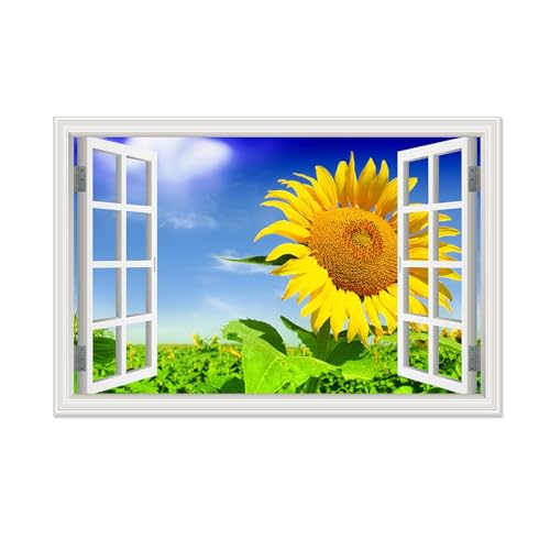 Photo sur Toile Tournesol 80x120cm, grand tableau de paysage nature avec cadre interne bois