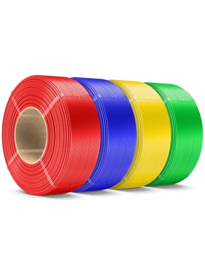Image of SUNLU 4KG PLA Plus Filament Refill 1.75mm, 1000g PLA+ Filament Bundle 4 Packs, 3D Printer Filament Refill for Reusable Spools, Fit for Most Brand Spool. 1KG /Roll, Red+Klein Blue+Yellow+Green