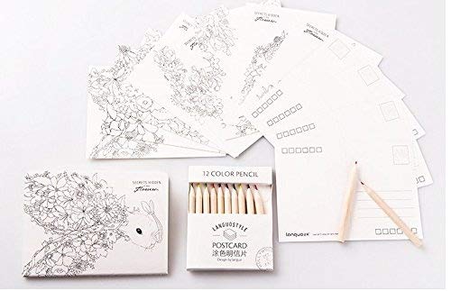 Coloring Greeting Cards, Set of 12 Elegant Cards to Color and Share for All Occasion, 4.2 x 5.8 inch, Plus Pack of 12 Color Pencils and One Coloring Blank Notebook