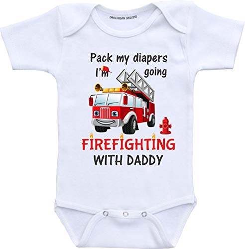 Daiichiban Designs Firefighter Infant Clothes Fireman Baby Outfit Bodysuit (3 Months) White