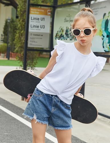 Image of Arshiner Girls Shirt - Short-Sleeve Twist Front T-Shirt for Girls with Cute Flying Sleeves - Summer Blouse Tunic Tee Tops