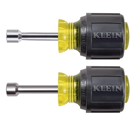 KLEIN TOOLS 610M Tool Set, Made in USA, Magnetic Nut Driver Set with Stubby Nut Driver Sizes 1/4 and 5/16-Inch, Full Hollow Shaft, 2-Piece