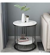 ENIQE STORE Living Room Bedside Round Table Corner End Table Metal Nightstand or Mid-Century Mode...