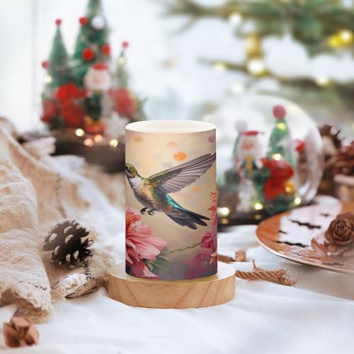 Image of senya Lights Flameless Candles Spring Pink Flower Hummingbird Pillar Candles Set of 2 Battery Operated Remote Control Warm Lights Home Decor