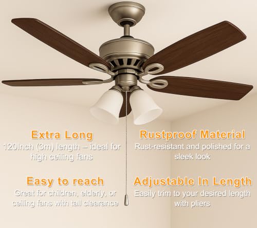 Image of 240 inch Ceiling Fan Pull Chain Extender - Stainless Steel Ball Chain