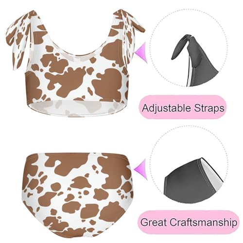 Image of QUGRL Swimsuits for Teen Girls Brown Cow Print Pattern Girls' 2 Piece Bikini Set Swimwear Animal Skins Leather Kids Swimsuit Beach Sport Bathing Suit 11-12 Years