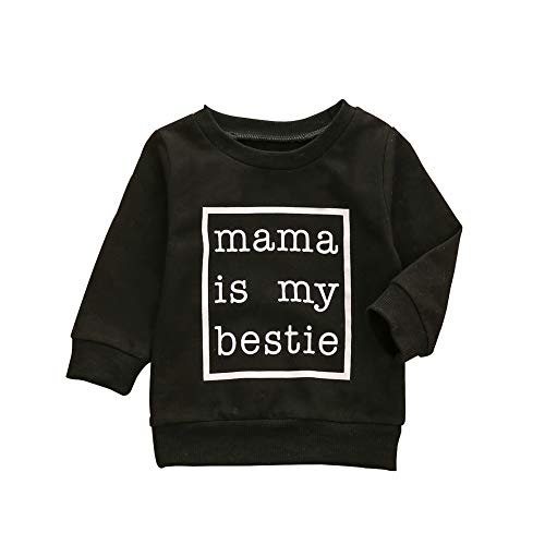Newborn Baby Girl Boy Long Sleeve Shirts Mamas Girl Pullover Sweatshirt Top Fall Winter Outfit Toddler Casual Clothes(Black, 18-24M)