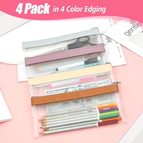 Image of GoClimber 4 Pack Clear Pencil Pouch, Cute Pencil Case, Pencil Bag With Zipper, Teen Portable Pencil Pouch for School & Stationery Supplies (Dusty Rose)