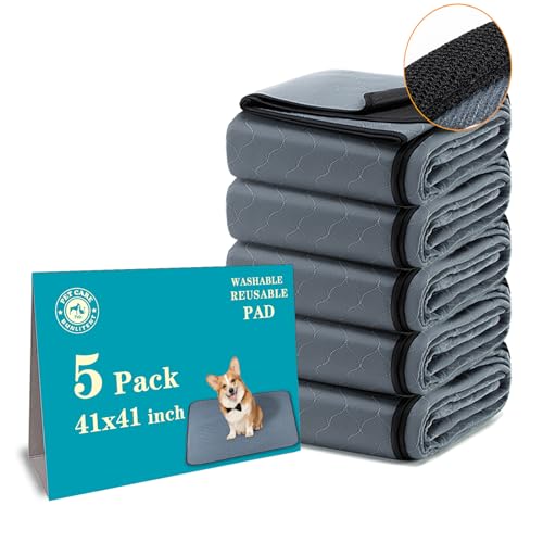 Image of Bunlitent Washable Pee Pads for Dogs 41 inch x 41 inch, 5 Pack, Reusable Puppy Pads, Dog Training Pads with Quick Dry, Large Anti-Slip Whelping Pad for Pet, Playpen, Incontinence, Housebreaking