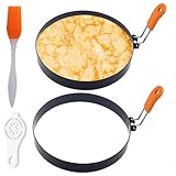 Pancake Ring for Griddle,2 Packs 6 Inch Non-stick Stainless Steel Pancake Rings Omelette Ring,6' Muffin Ring Pancakes Maker Crumpet Ring Fried Egg Ring Pancake Shaper Circle with Silicone Handle