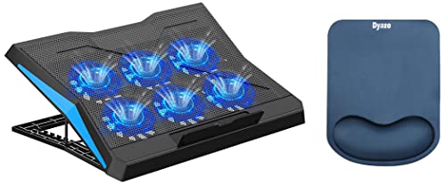 Image of Dyazo Upgraded 6 Fan Cooling Pad Laptop Raiser & Notebooks 10-15.6 inches, Black (Q 26) & Memory-Foam Gel Mouse Pad with Wrist Rest Support Non Slip Rubber Base Mousepad