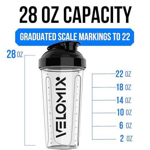 VELOMIX -6 PACK- 28 oz Protein Shaker Bottle for Protein Mixes -6x Wire Whisk | Leak Proof Shaker Cups for Protein Shakes | Large, Stackable Protein Shaker Bottle Pack (Blacks and Transparents) by VELOMIX - Image 2