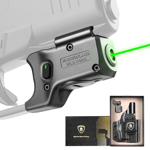 WARRIORLAND Green Laser Sight Fit Glock 43X MOS with Kydex Holster Green Beam Sight with Power Indicator Glock 43X MOS Laser with IWB Holster Right Hand WLS-100G w/ G43X MOS
