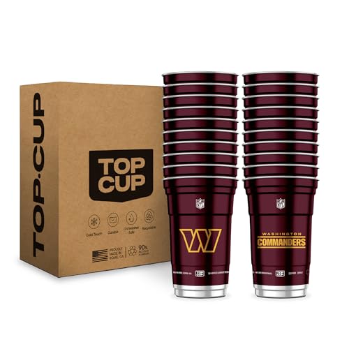 Top Cup NFL Washington Commanders 20 oz Reusable Aluminum Cups 20 Count | Officially Licensed Durable Reusable & Recyclable Made in USA