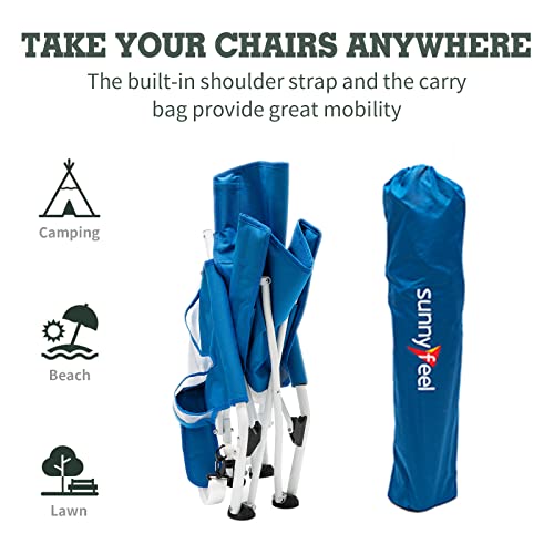 Sunnyfeel Low Folding Beach Chairs For Adults, Portable Lightweight Beach Sling Chair With Cup Holder,Carry Bag Armrest,Foldable Camping Chair For Outdoor Sand Concert Travel,300Lbs (Light Blue) #TOP6