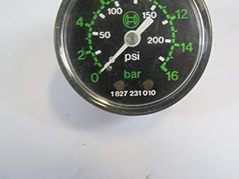 1-827-231-010 CENTER BACK Mount, PRESSURE GAUGE, 0-16 BAR, G1/8 CONNECTION, 2IN DIAL, 0-200 PSI, PG1-ROB-G014-SNL-D50P