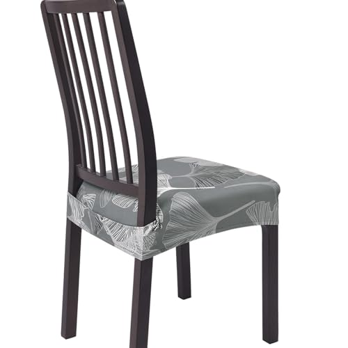 Image of SearchI Stretch Dining Chair Seat Covers Set of 6, Soft Removable Washable Seat Covers for Dining Chairs, Dining Room Seat Cover Protector (Rear-Covered, Grey Green Foliage)