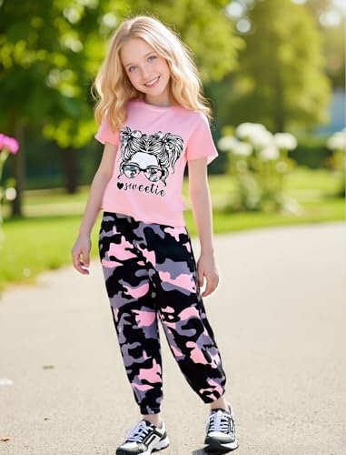 Image of Girl Clothes Cute Cool Girl Tops Splicing Pants 2 Piece Girls Summer Outfits 6-14 Years