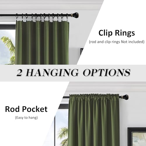 Image of DONREN Olive Green Curtains 96 Inch Length for Sliding Glass Patio Door,Blackout Window Curtain Panels for Living Room,Thermal Insulated Bedroom Home Decor,Set of 2 Panel,W 52 by L 96 Inch