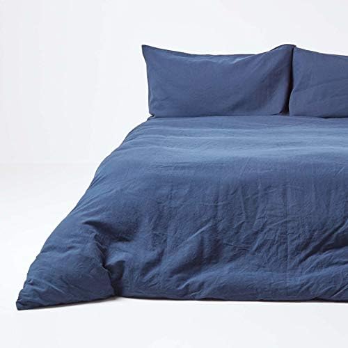HOMESCAPES Luxury Soft Linen Duvet Cover Set Plain Natural Textured Linen Bedding Natural French Flax Fibre Linen & Pure 100% Cotton Blend Cream Duvet Cover With Pillowcases, Double