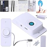 Bstsilver Fingerprint Refrigerator Cable Lock Childproof for Filing Cabinet Door Drawer Freezer, 90 Degree Window Locks French Fridge Latch RV Furniture Anchors Anti Tip, Adhesive/Drill, w/USB Key