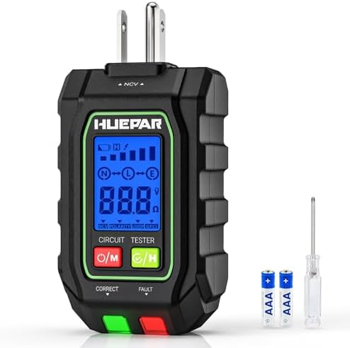 Huepar 2-in-1 GFCI Outlet Tester with Digital LCD Display, NCV GFCI 30-150V VoltageTester, Standard 3-Wire Receptacle Socket Tester, Detects Common Home and Office Wiring Problems (CA Plug)