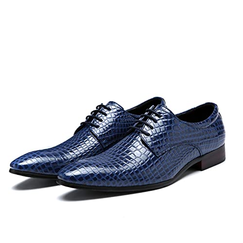 Oxford Shoes for Men Lace Up Snake Print Derby Shoes Round Toe Vegan Leather Anti-Slip Non Slip Low Top Rubber Sole Block Heel Wedding(Blue,10 M US)