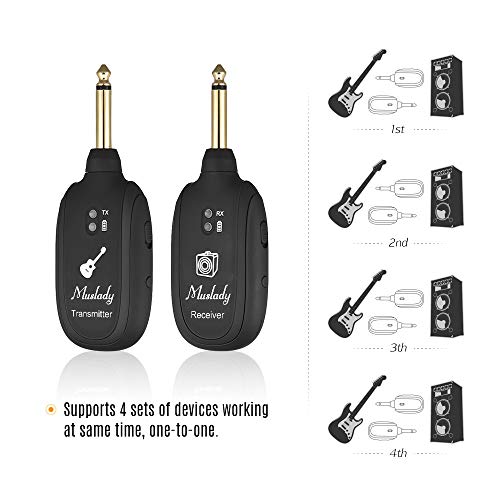 Andoer UHF Guitar Sistema sem fio Transmissor Receptor Bateria de lítio recarregável embutida Capaci