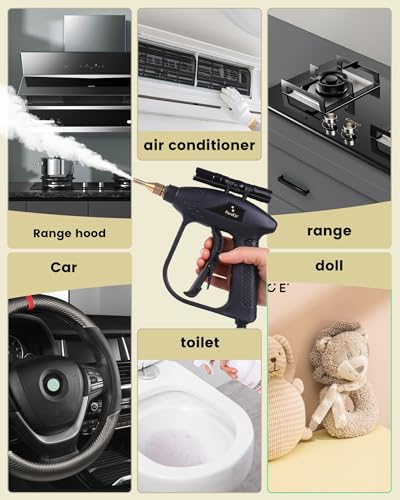 Image of FoundGo 1700W Tankless Handheld Steam Cleaner with 7 Brushes 20s Heating to 239℉ Pressurized Portable Steam Cleaner, Cleaning Home /Kitchen /Car & More-White