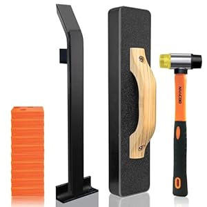 NAACOO Laminate/Vinyl Flooring Tools, Heavy Tapping Block for Vinyl Plank Floor – Knock 1-2 Times, Heavy Pull Bar, 40pc Flooring Spacers, Rubber Mallet – 4 in 1 Floor Installation Kit
