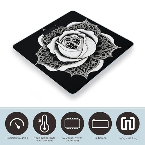 Báscula digital de baño con superficie floral y vidrio templado miniatura 3