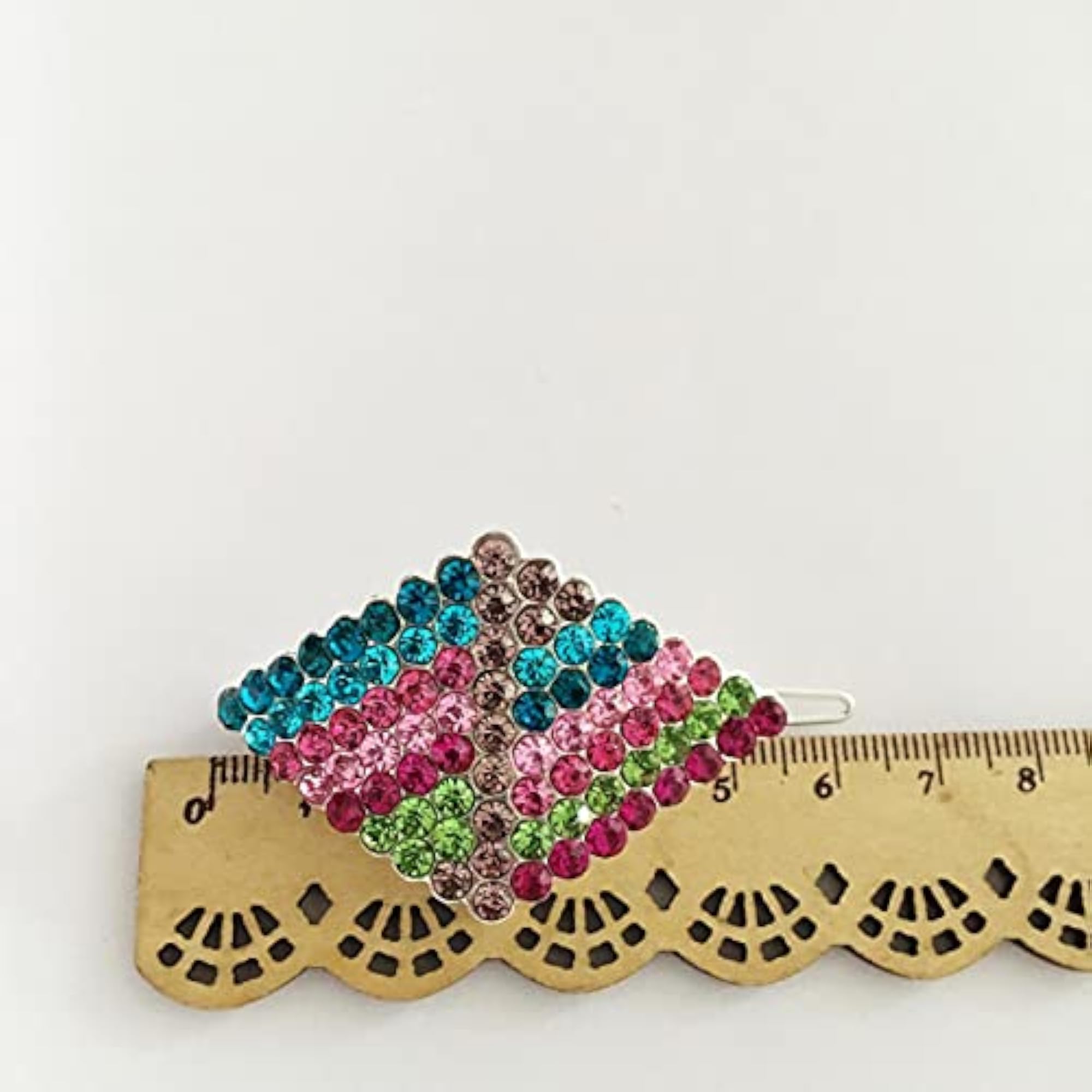 6pc Small Center Hair Clips with Multi Color Stones