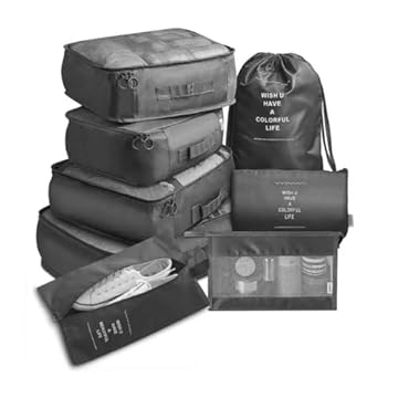 Organizador Mala Para Viagem 8 Peças Necessaire Bolsa De Armazenamento Guarda Roupa (Preto)