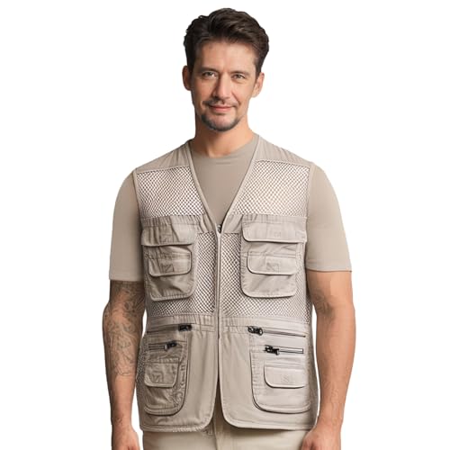 Image of AOTORR Men's Utility Fishing Vest Lightweight Outdoor Work Safari Travel Multi Pockets Waistcoat Jacket