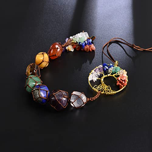 Lersusi Tree Of Life Chakra Stones Hanging Ornaments Car Rear View Mirrors Decor Healing Crystal Accessories For Home Decor Geomantic Omen 7 Chakra Meditation (Brown) #TOP1