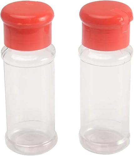Red Salt and Pepper Shaker, Mini Camping Salt & Pepper Shakers, to Go Salt and Pepper Pots for Picnic Work Lunch Box Powder&Other Coarse Spices, 100ml Each