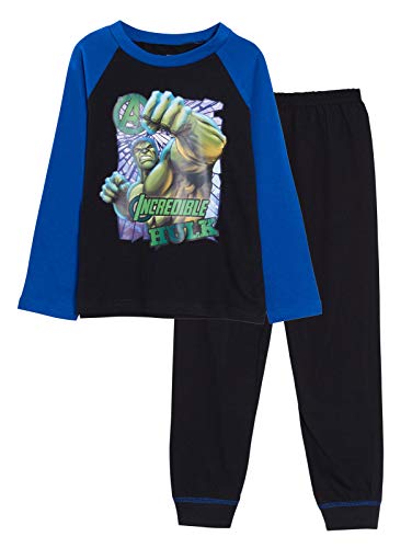 MARVEL Pijama de Hulk para niños, de longitud completa, de los Vengadores, juego de pijama de 2...