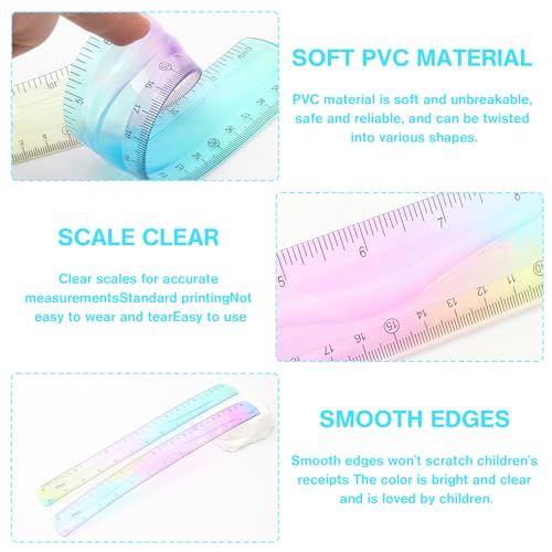 2 Pcs Flexible Ruler, 12 Inch Bendable Ruler for Kids, Soft Plastic Ruler, Kids Ruler for School, Gradient Colored Flex Ruler, Soft Ruler for Kids, Students Classroom with Centimeter and Inch