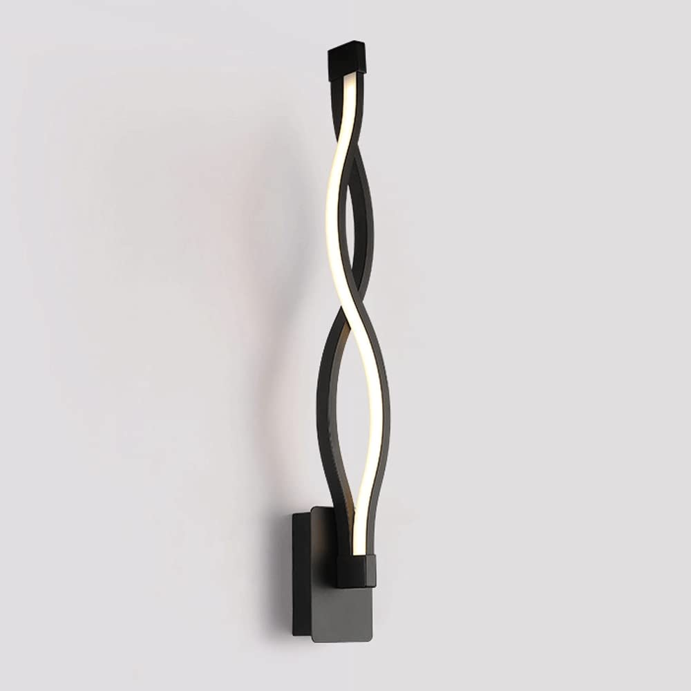 KXEcoLife Simple Nordic Wall Lamp, Creative Wave Long Strip Light, Personality 16W LED Lighting Fixture, Black Metal Sconces for Corridor Aisle Background Lights