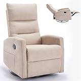 Slim Lazy Boy Recliners for for Adults, Swivel Rocking Chair Recliner with High Back, Small Recliner Chair for Small Spaces, Manual Reclining Chair for Living Room, Adjustable Footrest (Beige)