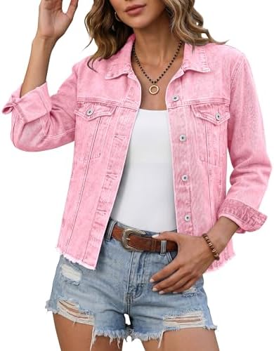 luvamia Denim Jacket for Women Distressed Jean Jackets Button Up ...