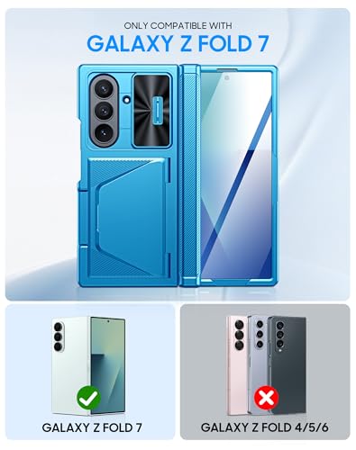 Image of for Samsung Galaxy Z Fold 7 Case with Card Holder RFID Blocking, Built in Slide Lens Cover & Hinge Protection & Screen Protector, Shockproof Wallet Case for Z Fold 7 (Lake Blue)
