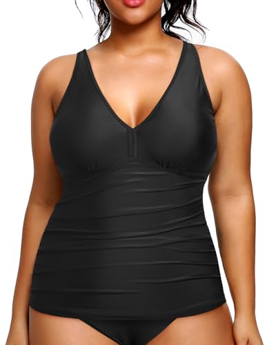 Yonique Women Plus Size Tankini Top Only Tummy Control Bathing Suit Top V Neck Swim Top No Bottom4