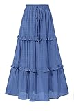BTFBM Women's Long Summer Skirt 2025 Elegant High Waist Cocktail Party Wedding Guest Dress Flared A-Line Midi Skirts(Solid Blue,Small)