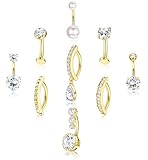 KRFY 9Pcs Piercing Ombligo Acero Quirurgico Hipoalergenicos Piercing Ombligo Oro Circonita Cúbica Impermeable Perla Clicker Piercing Ombligos Roscado Interno Piercing Joyería 14G 12MM