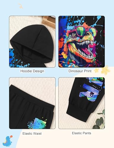 Image of Toddler Boy Clothes Dinosaur Printed Hoodies Toddler Clothes for Boys Long Sleeve Sweatpants Set T-Rex Outfits 3-7t